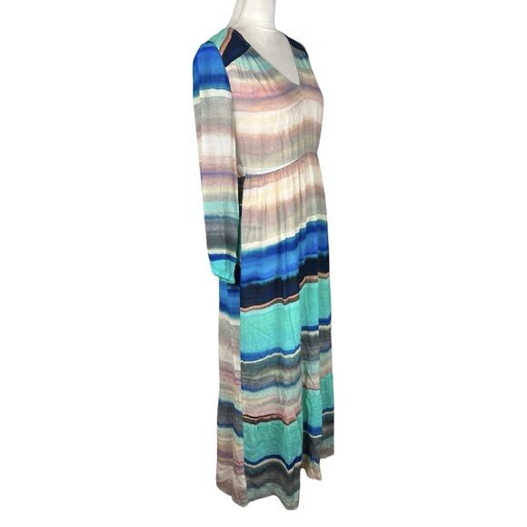 Marie Oliver Luciana Stripe Silk Blend Maxi Dress Blue Multi Puff Sleeve Size XS - Picture 6 of 10